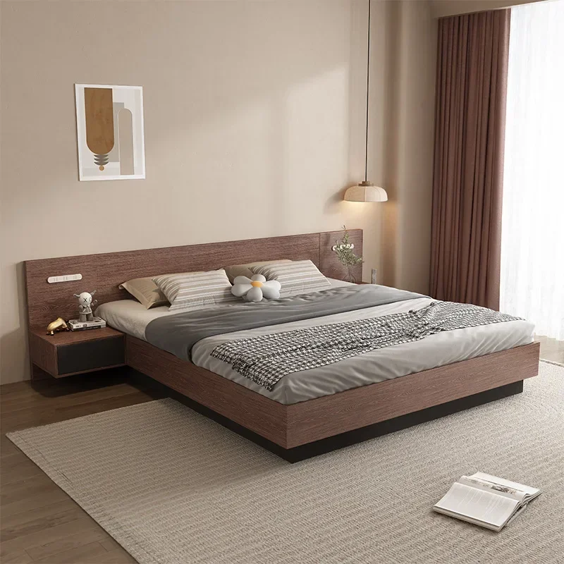 Natürlicher Stil, Apartment, Hotel, Zuhause, Doppelbett, King-Size-Bett, Queen-Size-Bett, solide Basis, Tatami-MDF-Bettgestell mit Kopfteil