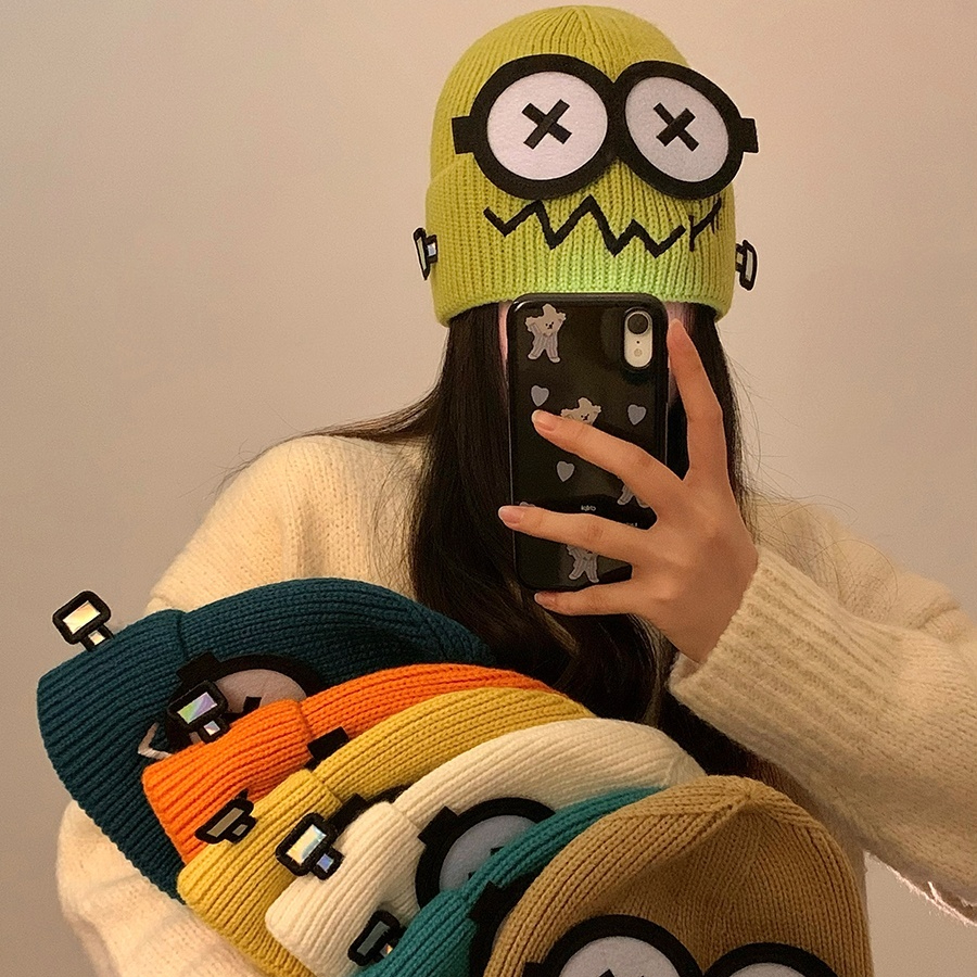 Nette Lustige Gestrickte Wolle Hut Frauen Neue Herbst Winter Stil Wärme Student Paar Kopf Bedecken Ohr Schutz Hut Weihnachten Geschenk