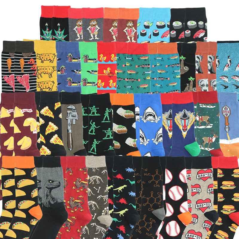 Calcetines de algodón con estilo para hombre, cómodos patinetas de colores para razones informales, interesantes calcetines de boda con geometría de tiburones