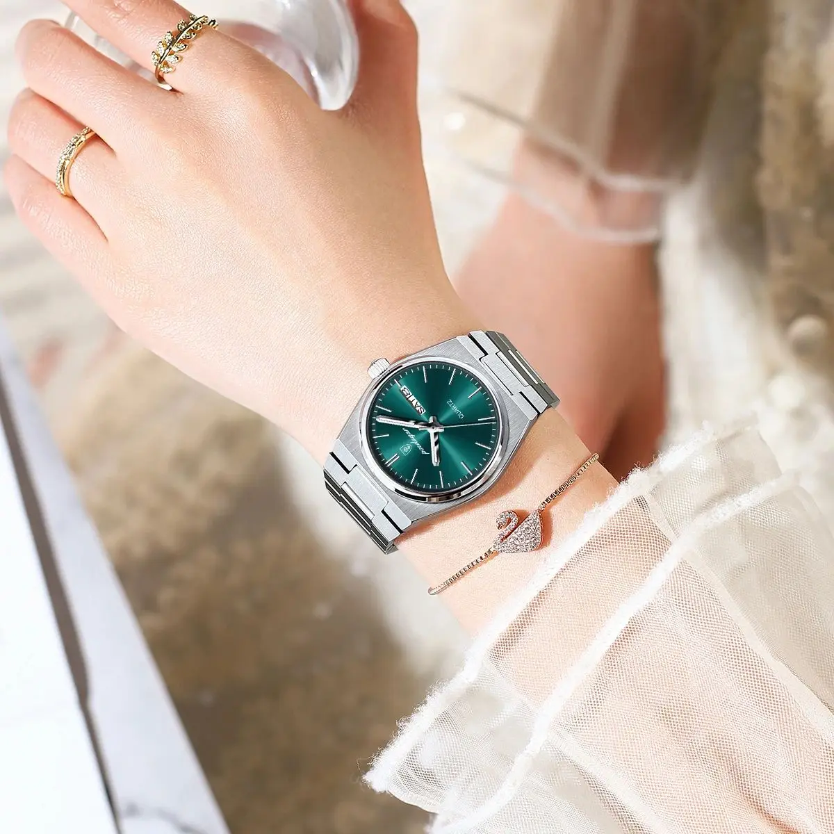 Reloj POEDAGAR de lujo para mujer, elegante reloj de cuarzo, resistente al agua, luminoso, fecha, semana, relojes de acero inoxidable para mujer