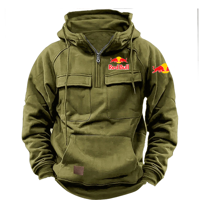 Red Bull – sweat à capuche rétro robuste pour hommes, épais, ample, avec fermeture éclair, doublure polaire, vêtements de moto