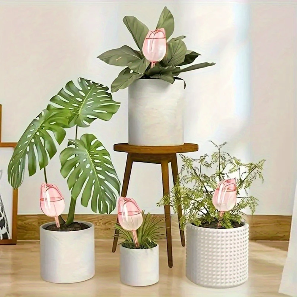 Sfere per irrigazione per piante da giardino con tulipano rosa, adatte per piante da interno ed esterno, gocciolatori automatici per piante e irrigazione automatica