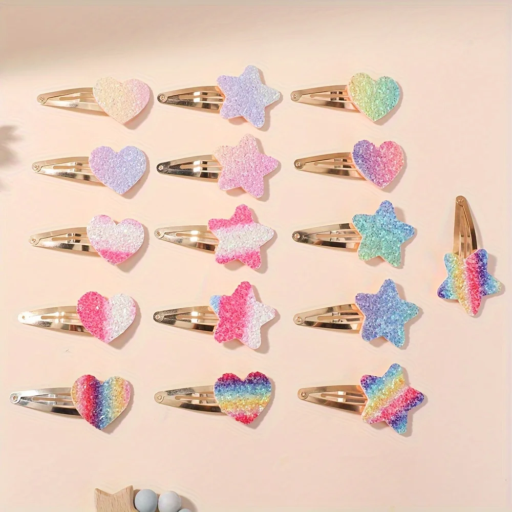 16Pcs Mode Glitter Regenbogen Blume Kaninchen BB Handgemachte Haarnadeln Für Nette Mädchen Haar Clips Barrettes Headwear Haar Zubehör