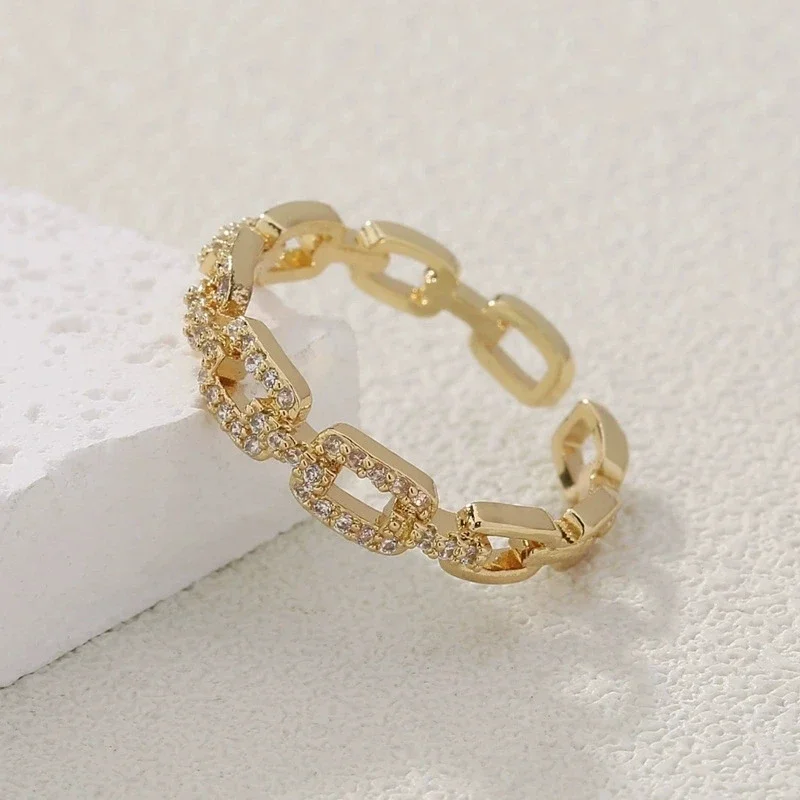 Anelli aperti a catena intrecciata con zirconi di moda per le donne Anello da dito elegante color oro argento Regalo di gioielli da sposa coreani femminili