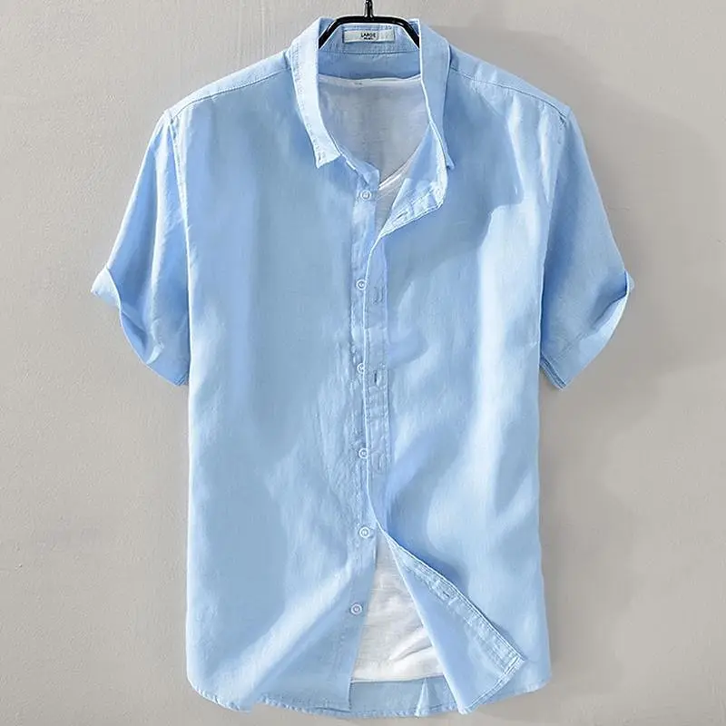 Camisa hawaiana informal suave y cómoda con botones y cuello en V de verano para hombre Color sólido blanco negro