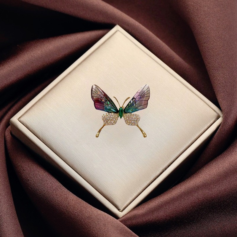 Purple Butterfly Brooch Women's Diamond-inlaid Alloy Insect-shaped Collar Needle Transparent Wings Advanced Butterfly Brooch