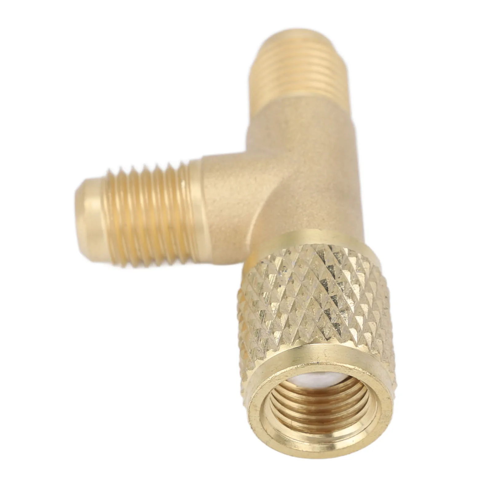 Conditioner Quick Coupler Tee Adapter with Valve Core Brass 1/4in SAE Sturdy Structure HAVC Tee Adapter for R22 R12 R134