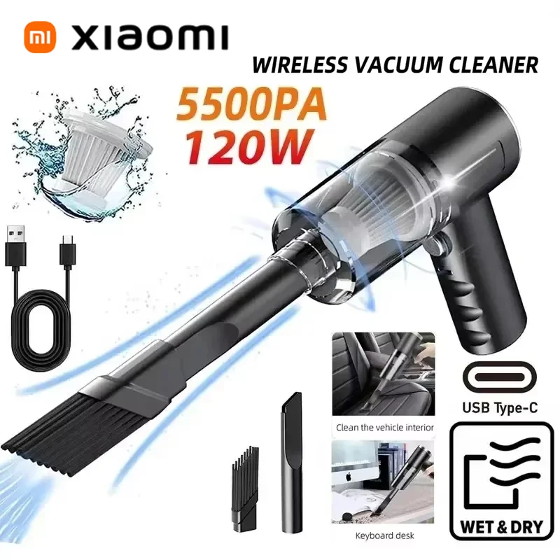 Aspirador inalámbrico portátil Xiaomi para coche, aspirador inalámbrico de doble uso para el hogar y el coche, potente aspirador de 120W de potencia
