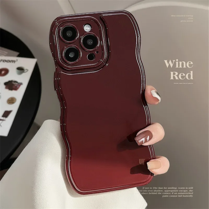 Funda de teléfono de TPU suave a prueba de golpes para iPhone, cojín de aire coreano, Ola hermosa, vino tinto,16, 11, 12, 13, 14 Plus, 15 Pro Max, protección
