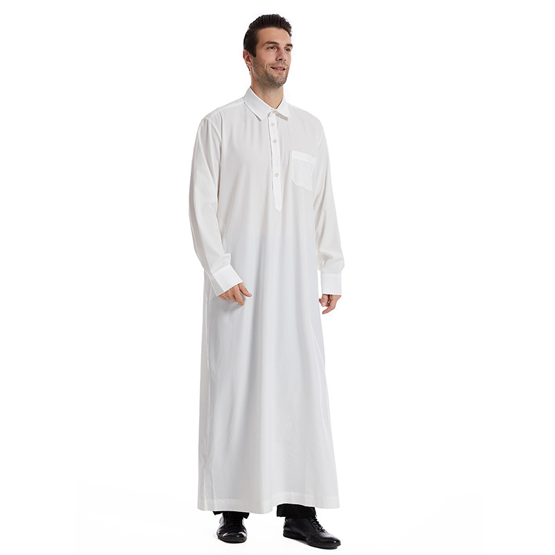 Islamic Clothing Men Solid Long Sleeve Loose Muslim Suit Arabia Kaftan Solid Color Stand Neck Homme Abaya Caftan Islamic Cloth