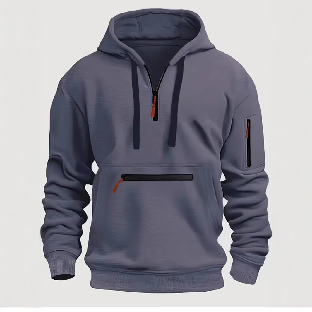 Masculino com capuz cordão zíper bolso outono e inverno hoodies moda casual diário rua cor sólida mais cashmere quente topos