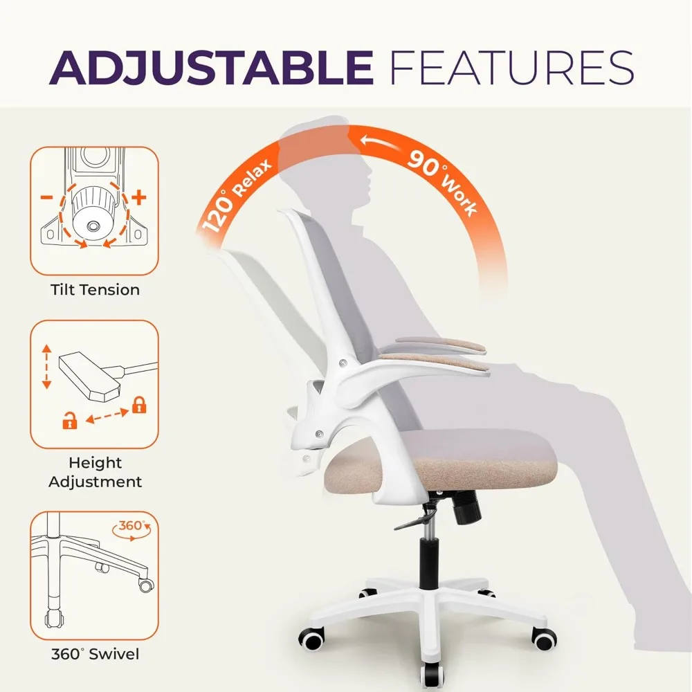 Office Desk Computer Gaming Chair with Ergonomic Lumbar Back Support Flip-up Padded Armrest Adjustable Height and Wheels