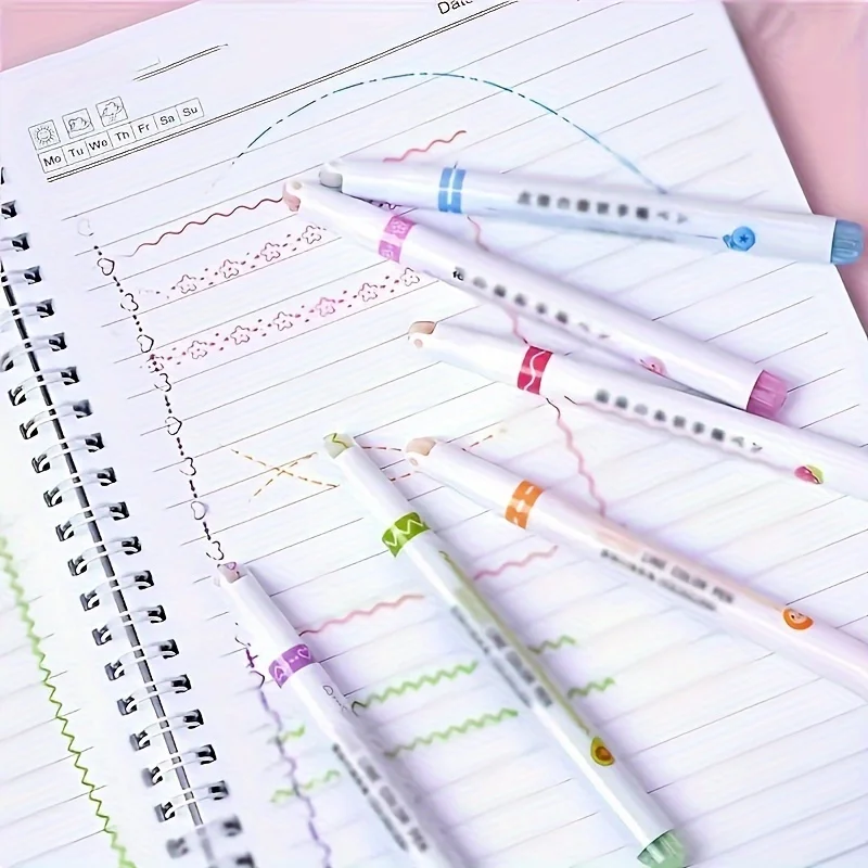 6 ชิ้น/เซ็ตดอกไม้ Line Shape Highlighter ปากกา Roller Tip Curve Liner Marker Kawaii เกาหลีเครื่องเขียนอุปกรณ์สํานักงานโรงเรียนของขวัญ