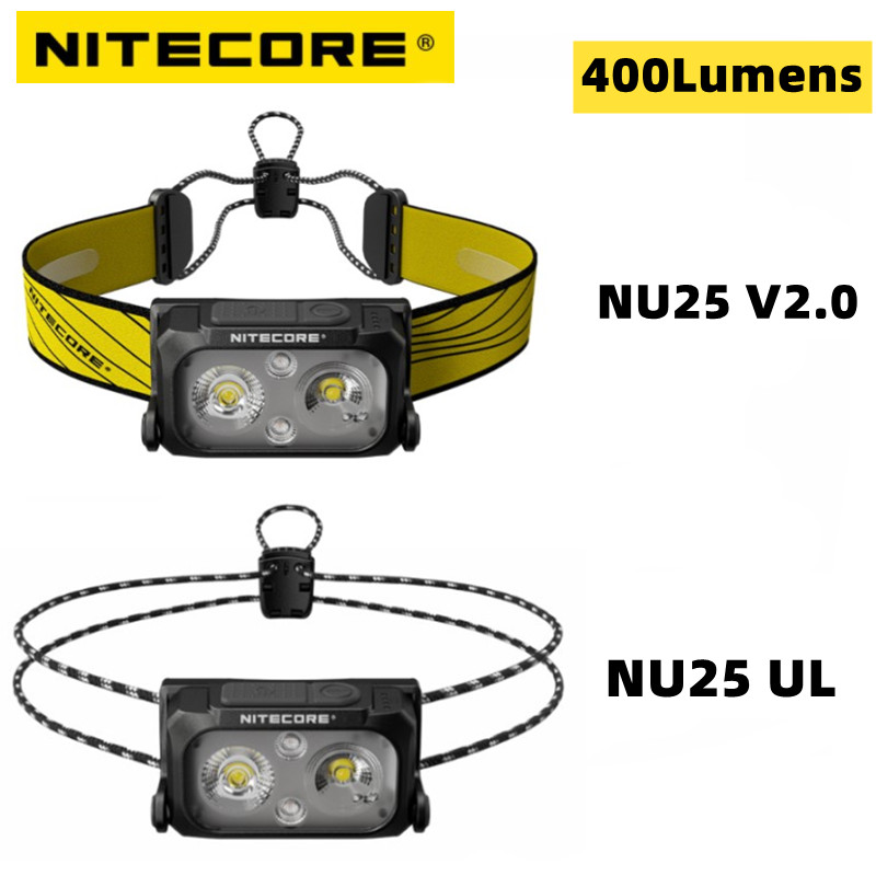 NITECORE NU25 UL V2 Перезаряжаемый налобный фонарь 400 люмен Двухлучевой прожектор Ультралегкий налобный фонарь