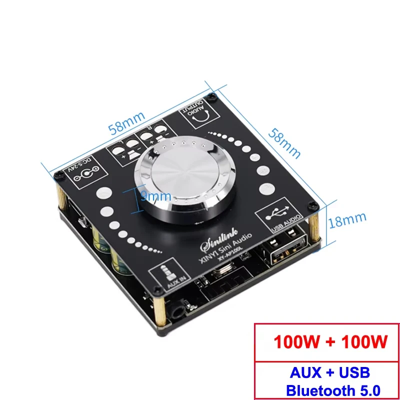XY-AP100L 2*100W Bluetooth Power Amplifier Board 5.0 Digital AUX 2.0 CH Stereo Home Music Speaker Wireless Module Audio AMP