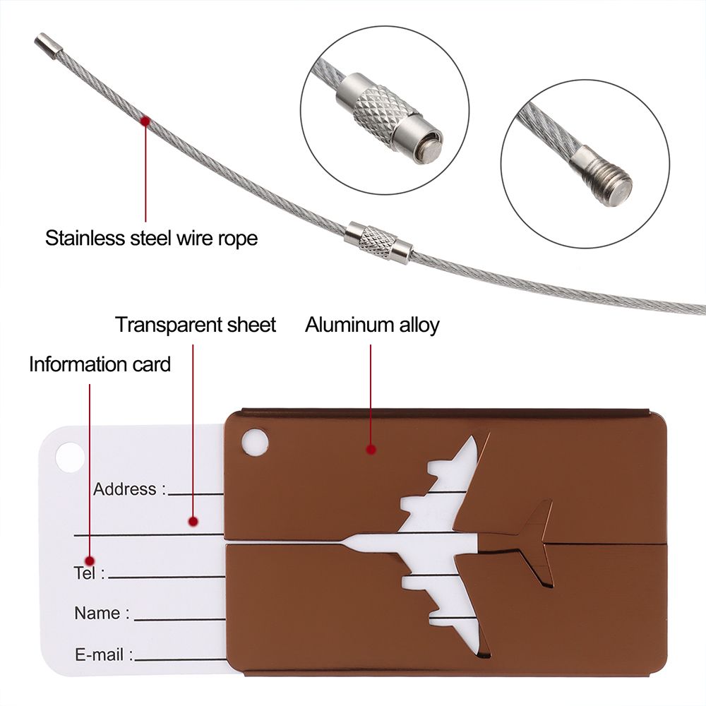 Reusable Aluminium Travel Luggage Tags Suitcase Labels Stainless Steel Loop Name ID Card with Ropes Bag Tag for Suitcase Baggage