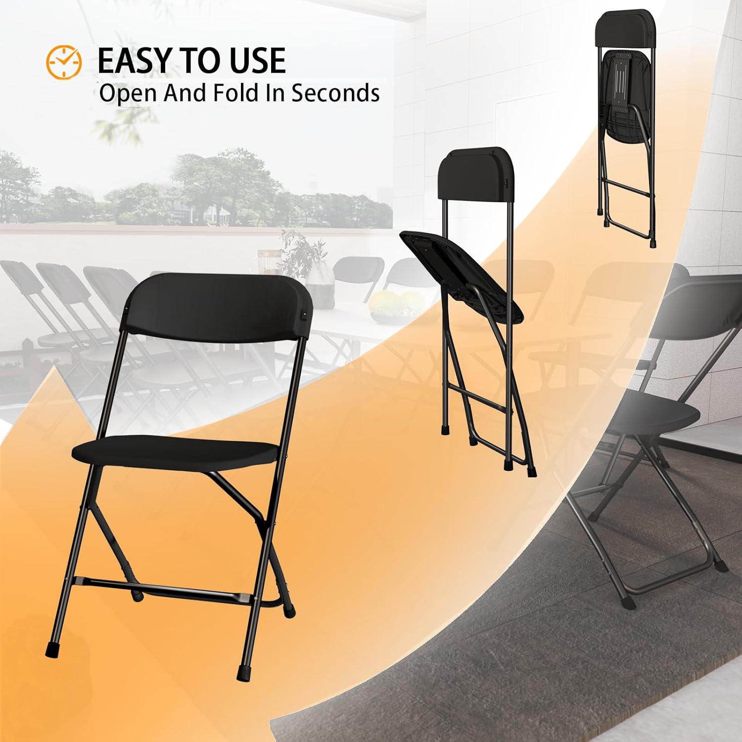 20 Pack Black Folding Chairs,Portable Party Chairs,Plastic Folding Chair,350lb Stackable Commercial Seats with Steel Frame