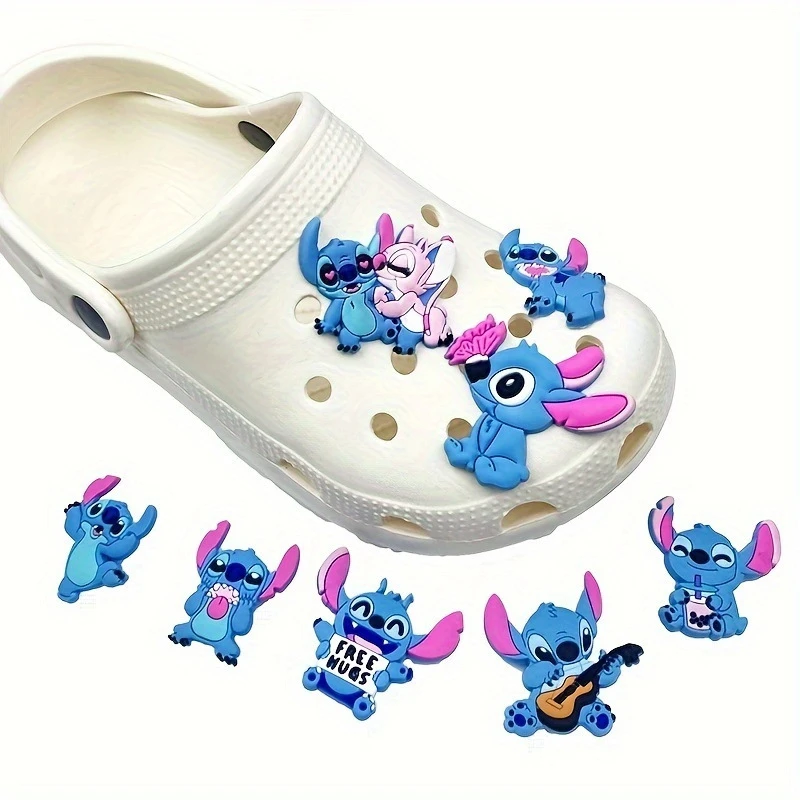 Dijes de zapatos de punto Jibbitz de dibujos animados para zuecos, juego de 8 hebillas de zapatos con temática de punto de Disney, extraíbles para uso decorativo