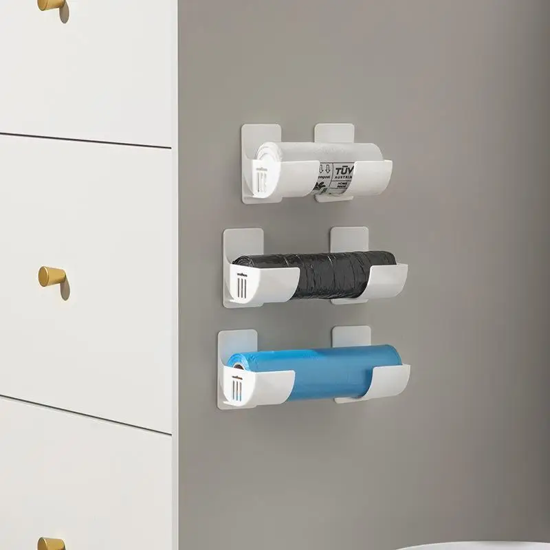 Wall Mounted Organizer No Hole Storage Tray Kitchen Shelf Cling Film Trash Bag Organizer Cabinet Refrigerator Side Storage Shelf