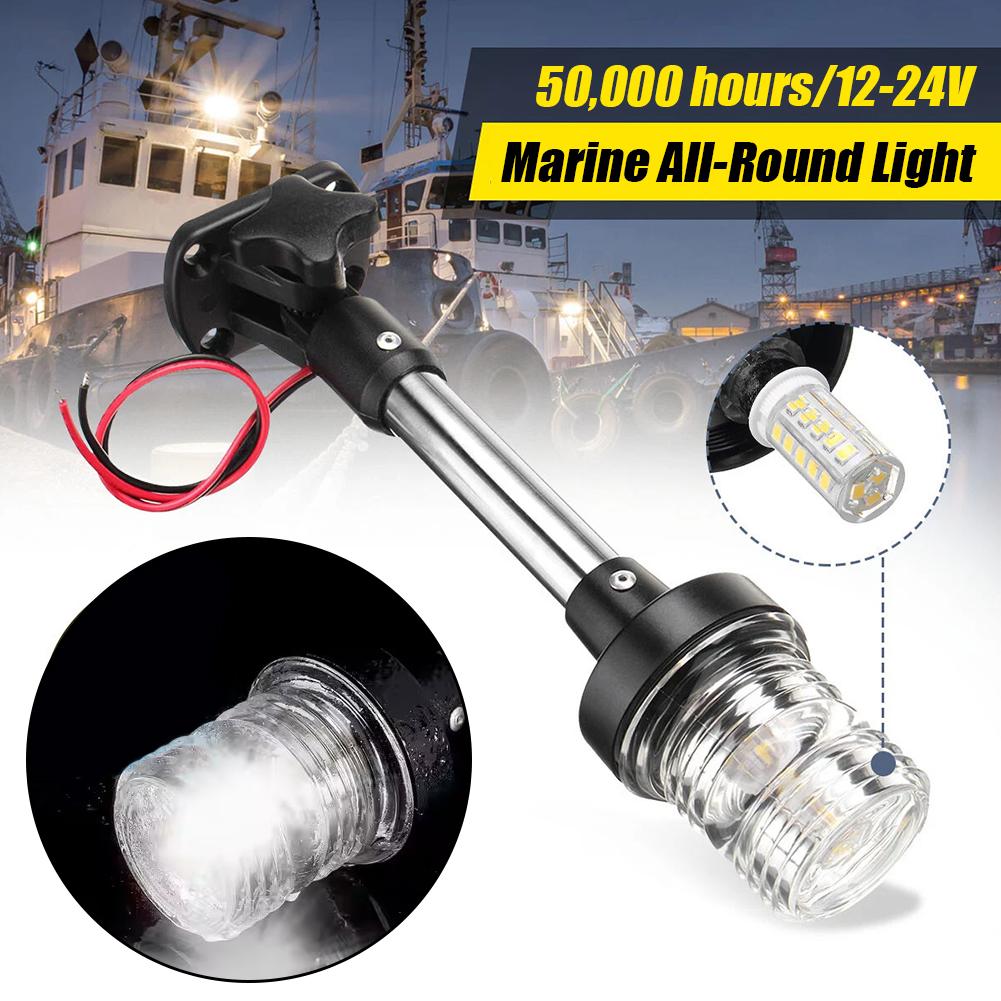 Luz de âncora para barco, à prova d'água, 9 polegadas, luzes de navegação marinhas dobráveis brancas para barcos, led para pontão, jon