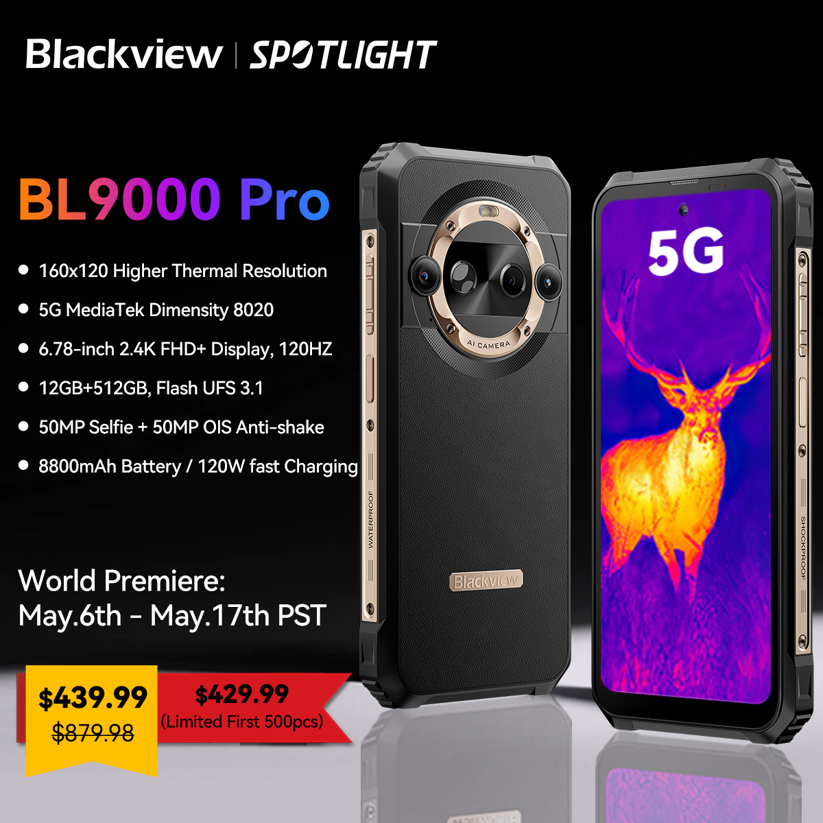Blackview-teléfono inteligente BL9000 PRO 5G, dispositivo resistente, 6,78 pulgadas, FHD, 12GB, 512GB, cámara de imagen infrarroja, 8800mAh, Android 14, estreno mundial