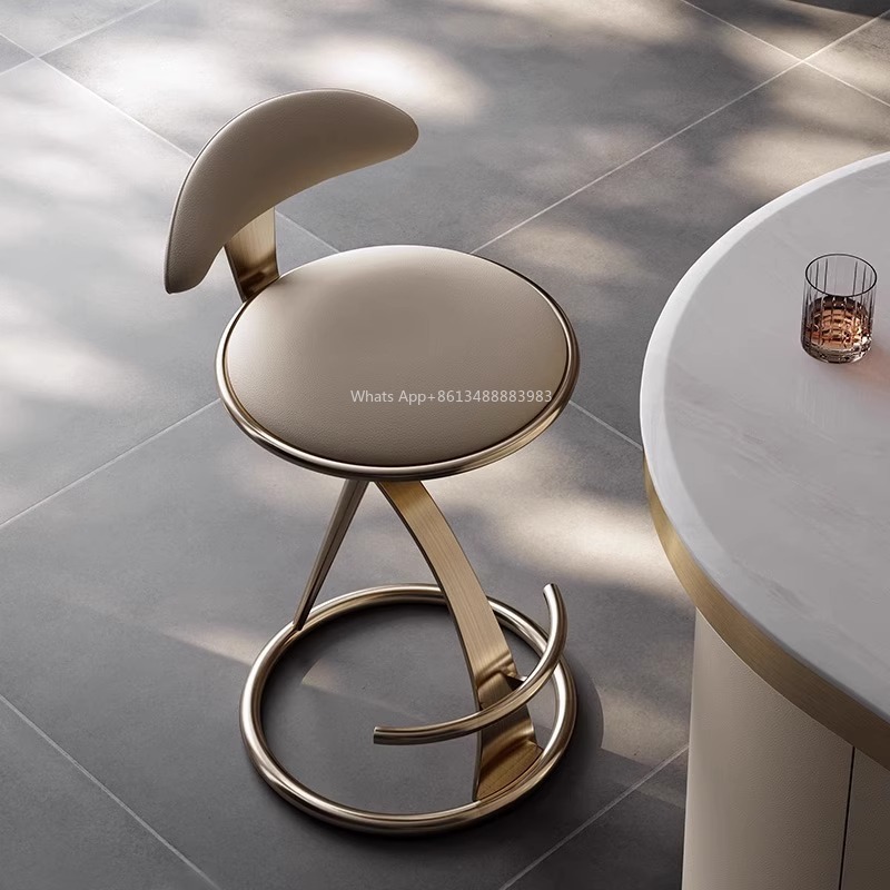Hot HOT Light Luxury Italian Style Bar Counter High Stool Home Modern Bar High-end Hotel Metal Leather Art Backrest Single Chair