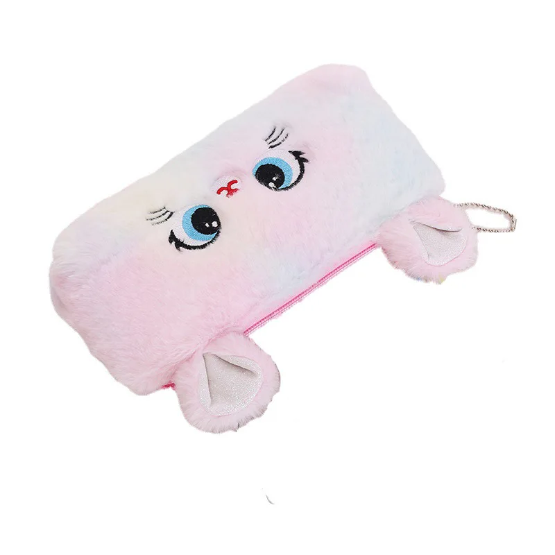 Lindo estuche de lápices de gatito degradado con gran capacidad y alto valor estético, regalo de vacaciones para estudiantes, papelería de felpa para niña