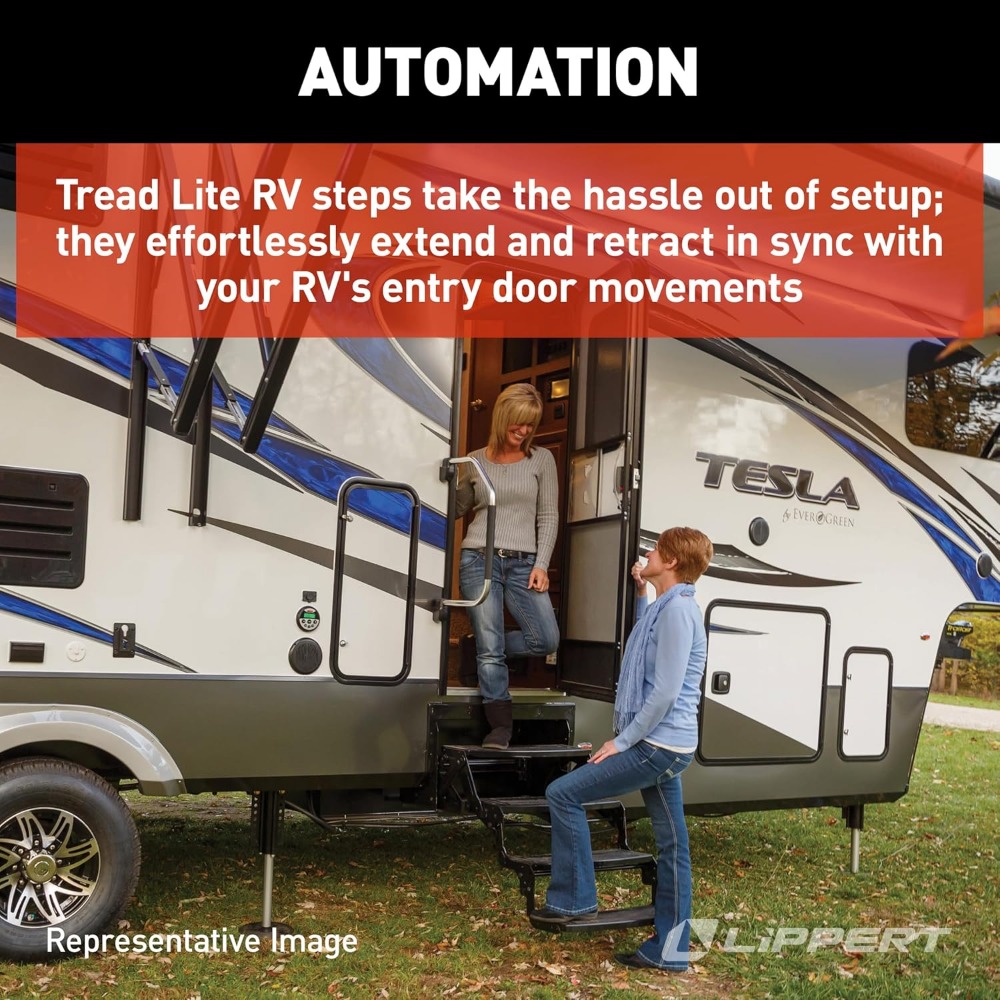 Tread Lite RV Power Steps - 24" Double Electric Foldout Step Configuration with LED Lighting, 8.5" Rise and Depth, Anti-Slip Co