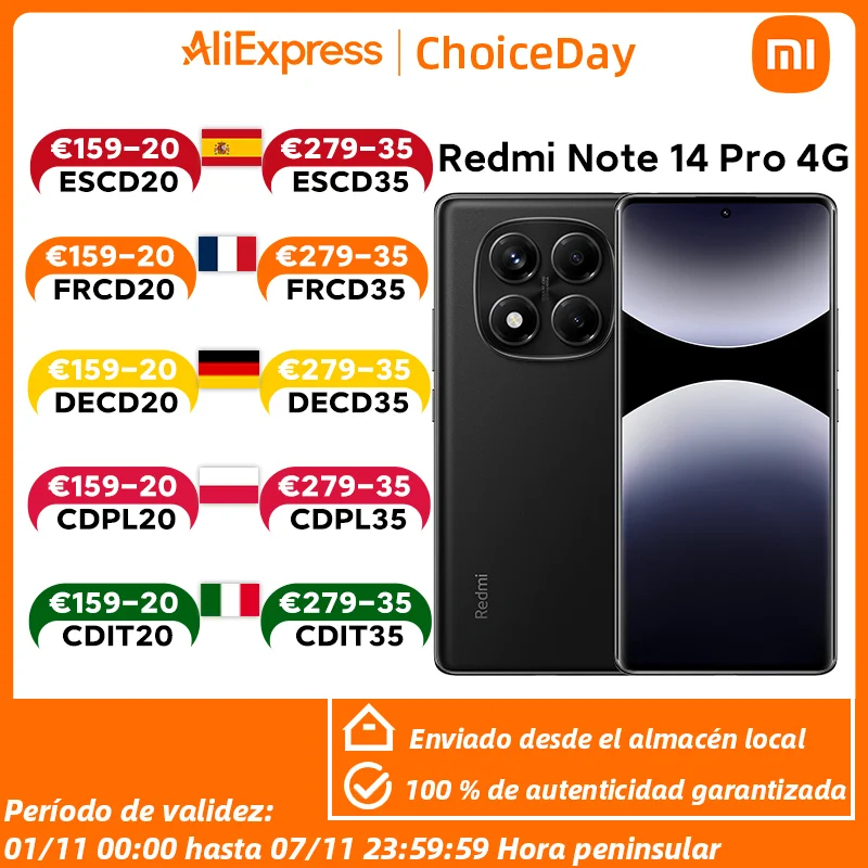 Xiaomi Redmi Note 14 Pro 4G Versione Europea 8+256GB MediaTek Helio G100-Ultra Display AMOLED da 6,67" 120Hz Fotocamera principale OIS da 200MP, Ricarica da 45W, Batteria da 5500 mAh, IP64, NFC