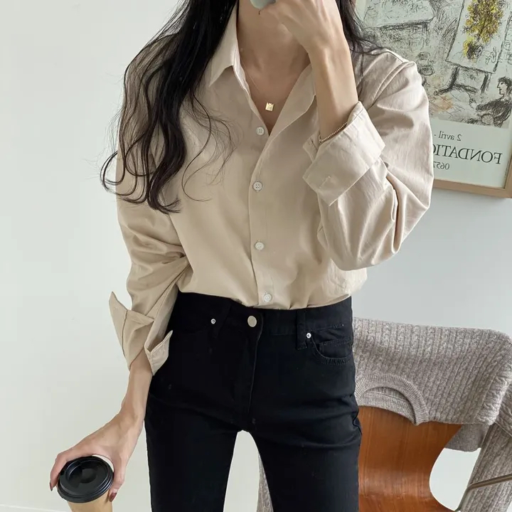 「MD」Design Sensation  Shirt Elegant Top Shirt Polyester Fiber Single Button Multiple Fastenings Spring Season Ladies Fashion