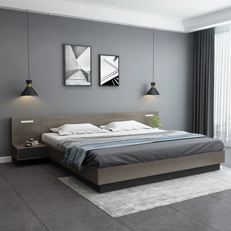 Natürlicher Stil, Apartment, Hotel, Zuhause, Doppelbett, King-Size-Bett, Queen-Size-Bett, solide Basis, Tatami-MDF-Bettgestell mit Kopfteil