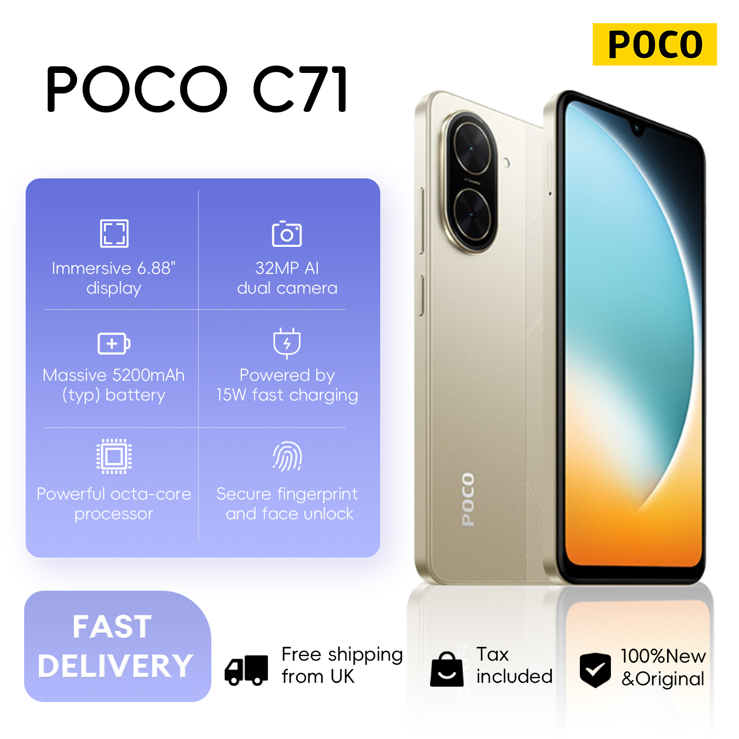 Xiaomi POCO C71 4GB RAM 128GB ROM 6,67 15W 32MP 5200 mAh Battery Global version 15W Smartphone