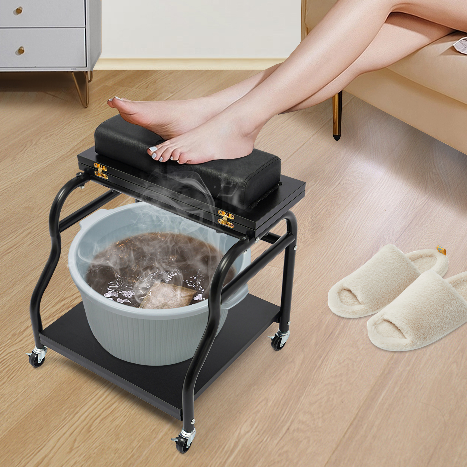 Chariot de bain de pieds Portable, tabouret à ongles avec roulettes pour repose-Massage de manucure