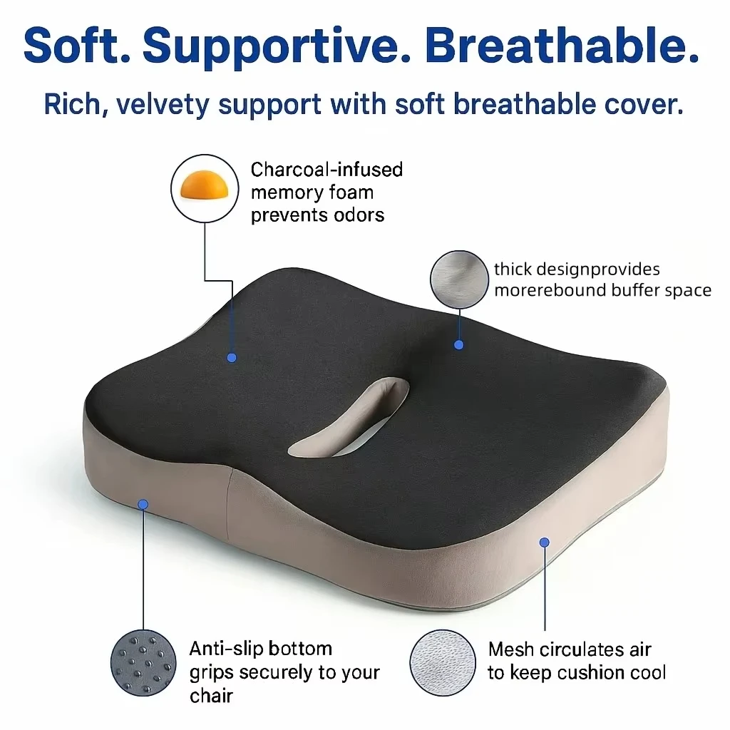 1pc Memory Foam Seat Cushion - 3D Ergonomic Support| Light Green & Grey, Washable Polyester, Car/Office Essentials Home Decor