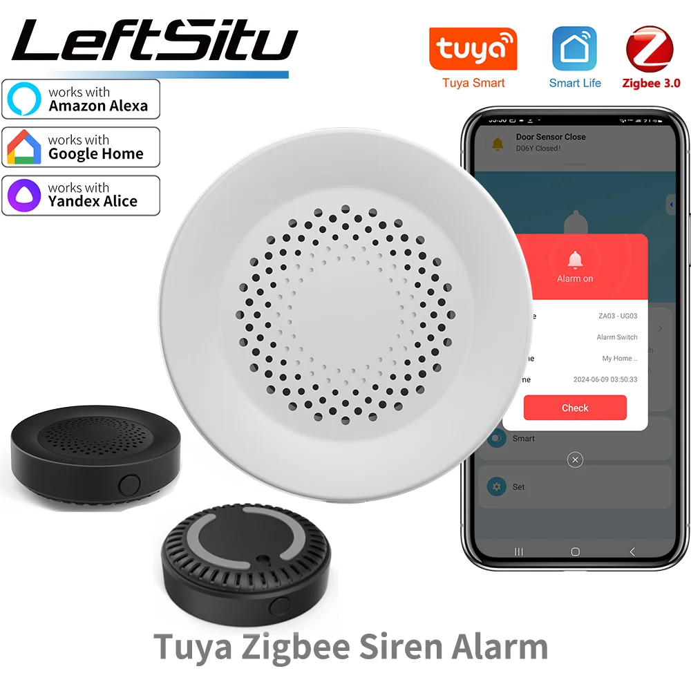 Умная сирена Tuya Zigbee для домашней безопасности с динамиком 100 дБ, совместимая с Tuya Smart Life Google Home Yandex Alice Alexa