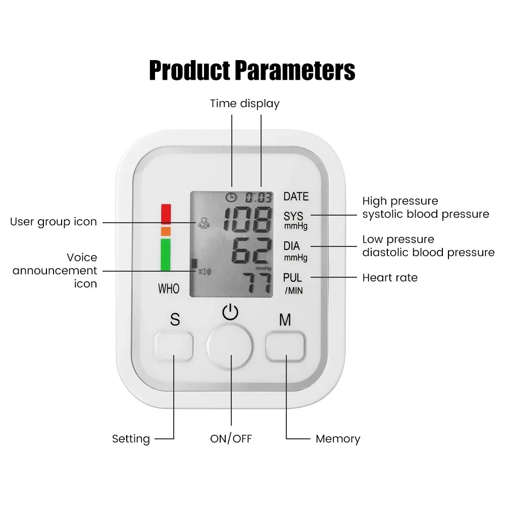 การแพทย์อัตโนมัติ Sphygmomanometer ดิจิตอลแขนข้อมือ BP เครื่องวัดความดันโลหิต Tensiometer Tonometer Heart Rate Pulse Meter