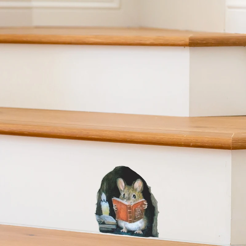 Hoạt Hình Chuột Đọc Decal Dán Tường Trẻ Em Phòng Trang Trí Nhà Cửa Bức Tranh Tường Phòng Khách Phòng Ngủ Giấy Dán Tường Có Thể Tháo Rời Ngộ Nghĩnh Chuột Miếng Dán