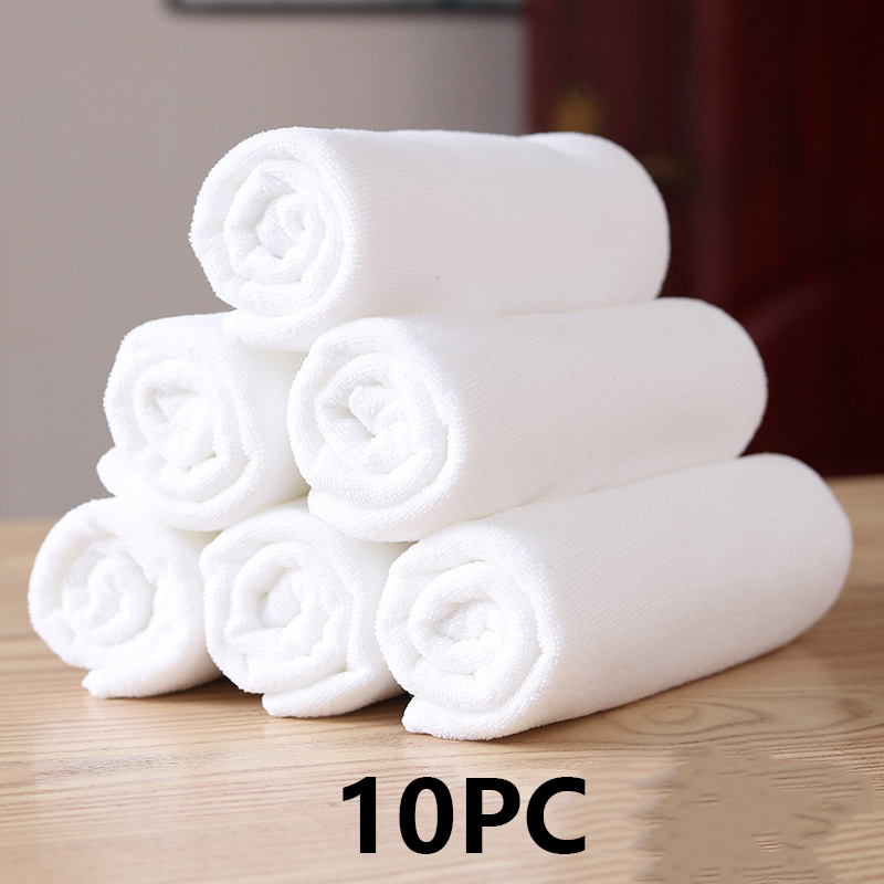 10pc White Soft Microfiber Fabric Face Towel Hotel Bath Towel Wash Cloths Hand Towels Portable Multifunctional Cleaning Towel