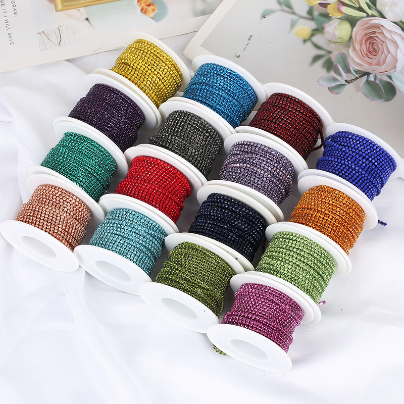 RESEN SS6-SS12 5 yardas/10 yardas cadena de copa de diamantes de imitación de cristal multicolor coser en copa de cristal cadena embellecedora pegamento en adorno de piedra