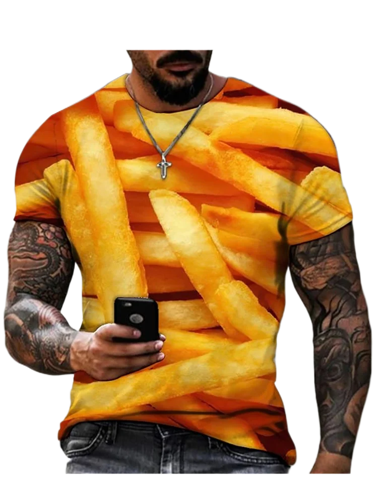 Kaus pria musim panas baru 2023 Hamburger bir ayam goreng 3D dicetak leher bulat kualitas tinggi pakaian mode Jalan