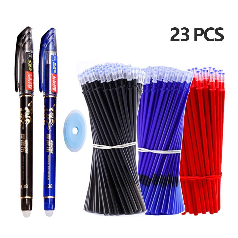 Conjunto de canetas esferográficas de gel apagáveis, 23 peças, haste 0.5mm, tinta muti-cores, alça lavável, papelaria, escola, escritório, material de escrita