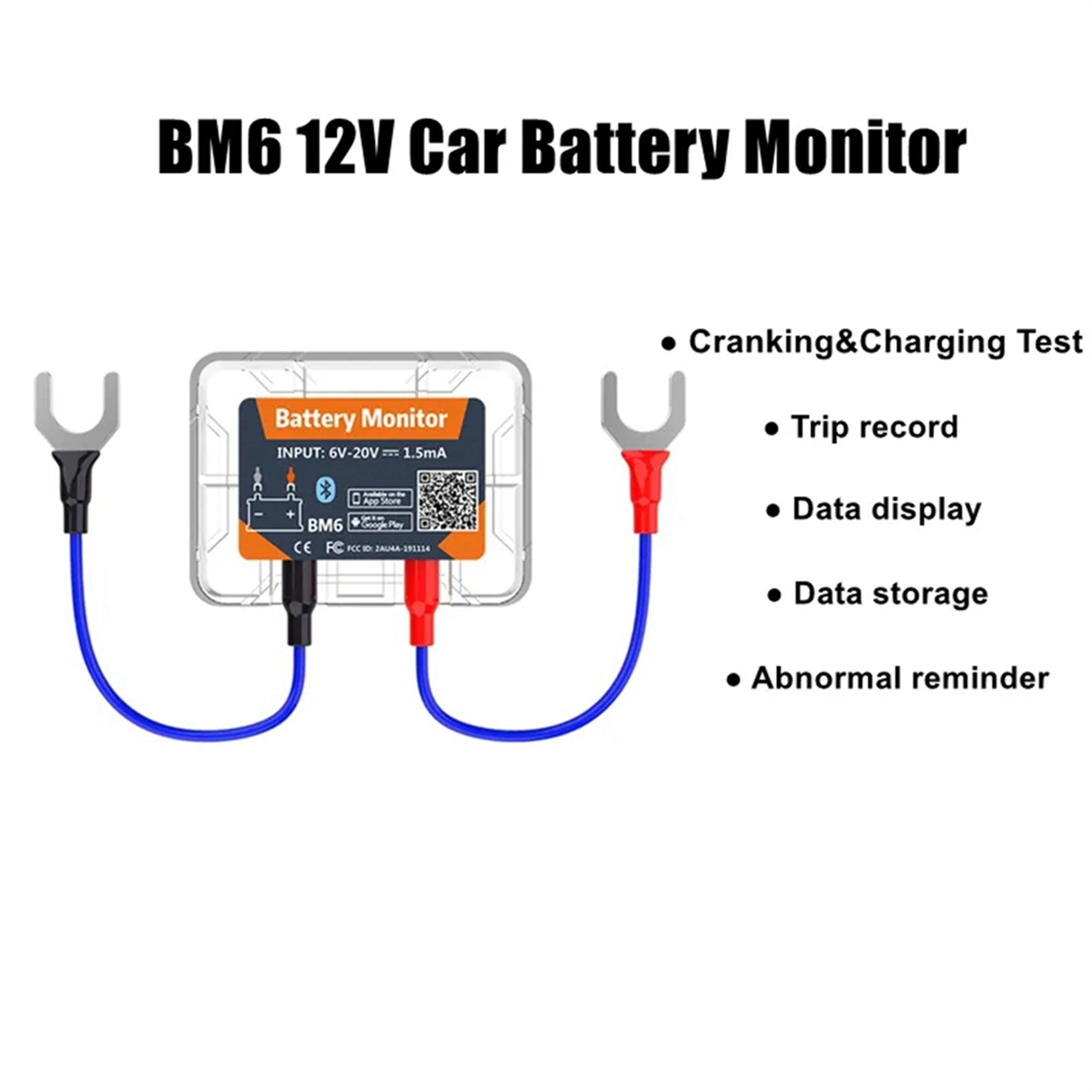 Monitor de batería inalámbrico Bluetooth de 12V BM6 con batería de coche, control de salud, aplicación de monitoreo, probador de batería