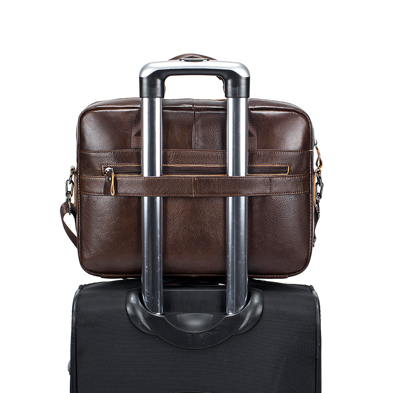Cowhide computer bag, 14 inch large capacity genuine leather men's briefcase, retro top layer cowhide file bag