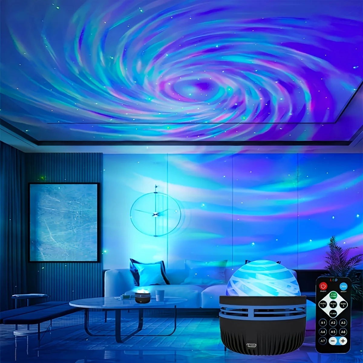 Luz LED nocturna estrellada con Control remoto, lámpara de proyección giratoria de galaxia Aurora, enchufe USB, lámpara Aurora de estrella para dormitorio, fiesta KTV