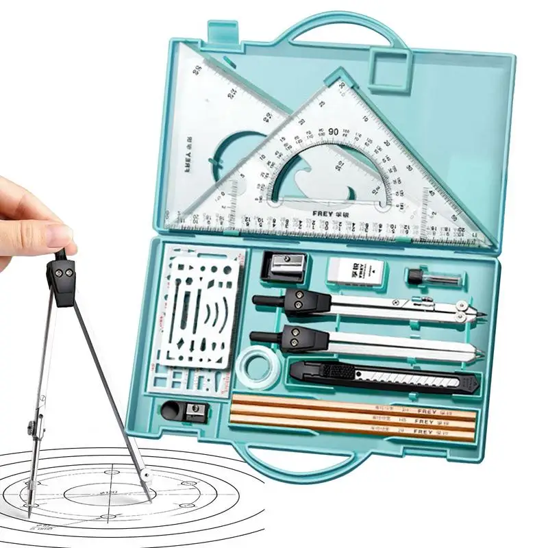 Kit de dibujo, juego de herramientas de dibujo geométrico, regla triangular, brújula, transportador, suministros de dibujo, lápices de dibujo de arquitectura