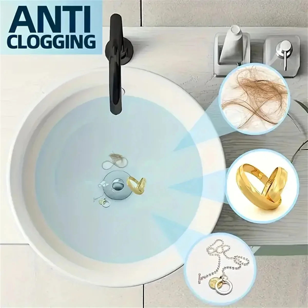 Universal Rebound ปลั๊กท่อระบายน้ํากรองอ่างล้างหน้า Pop-up Chrome Sink Filter Hair Catcher ห้องน้ําอ่างล้างจานท่อระบายน้ํา Easy Push Type