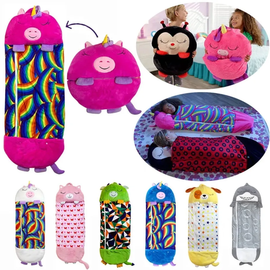 Saco de dormir de felpa de dibujos animados para niños con almohada, saco de dormir de animales para bebés, almohada de muñeca suave incluida para regalo de cumpleaños