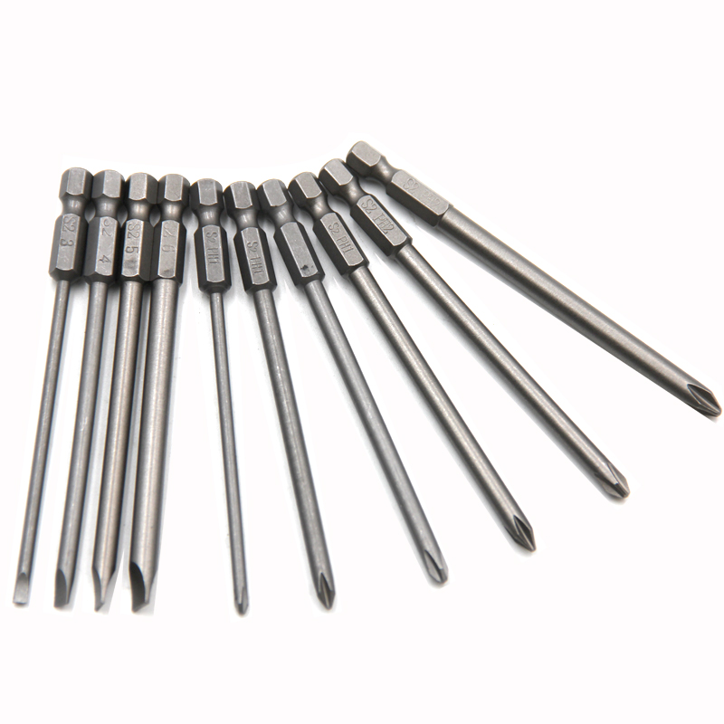 10pc Croce 100mm Manico Esagonale Set di Cacciaviti Magnetico Dritto Esteso Cacciavite Accessori per Utensili Elettrici