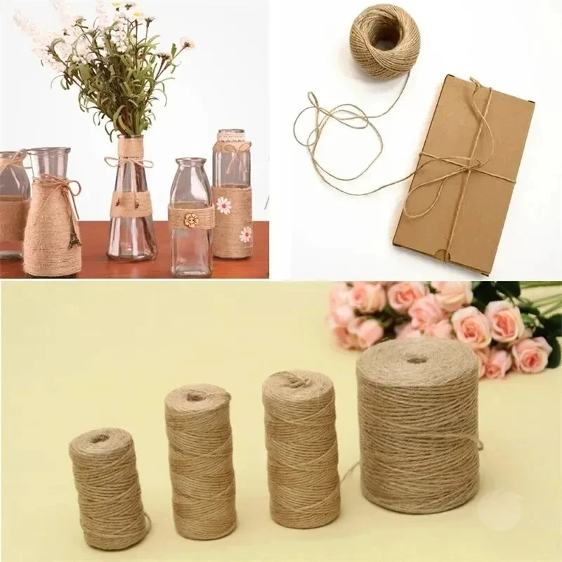 50/80/100m1- 2mm corda de juta natural fita artesanato diy cabo de juta vintage fio de costura festa de casamento decoração de casa