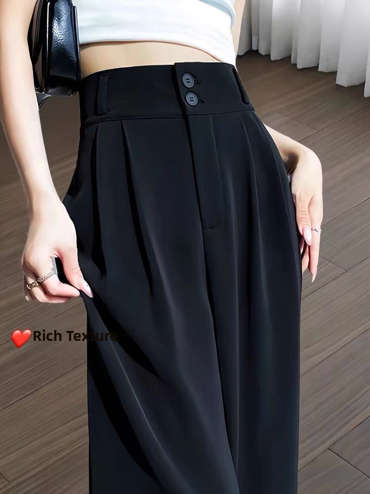 Slim Fit Straight Leg Suit Pants Women's Summer Thin Bla Casual Small Size Wide Hip Wide Leg Pants for Pear aped Body